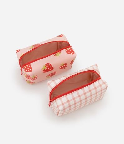 Kit 03 Neceser en PU con Estampa de Cuadros y Frutilla 3