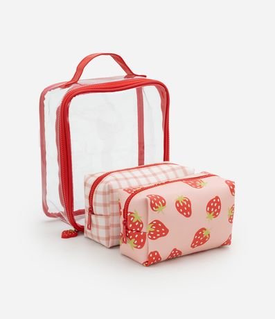 Kit 03 Neceser en PU con Estampa de Cuadros y Frutilla 4