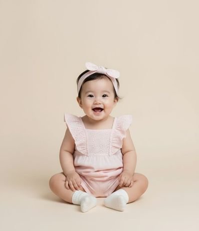 Enterito en Tricolina con Volado Broderie y Cinta para el Pelo - Talle 0 a 18 Meses 1