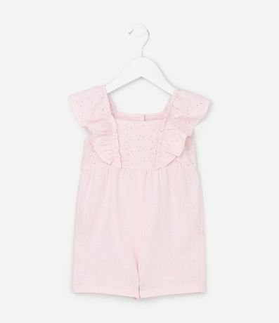 Enterito en Tricolina con Volado Broderie y Cinta para el Pelo - Talle 0 a 18 Meses 3