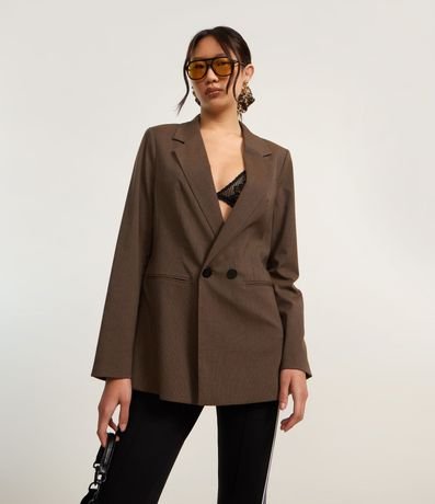 Blazer Amplo Alfaiatado con Lapelas y Botones Duplos