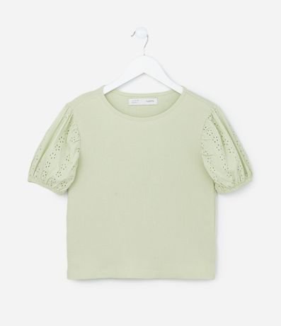 Blusa Infantil en Rib con Broderie en la Manga - Talle 5 a 14 años