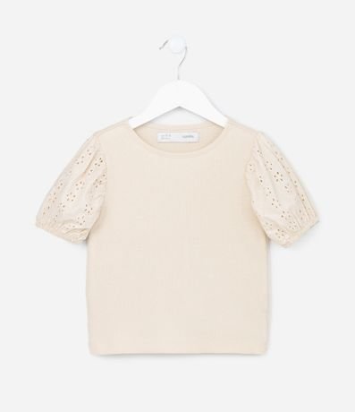 Blusa Infantil en Rib con Broderie en la Manga - Talle 5 a 14 años