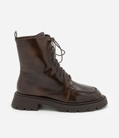 Bota Combat en PU con Cordón y Puntera Redonda