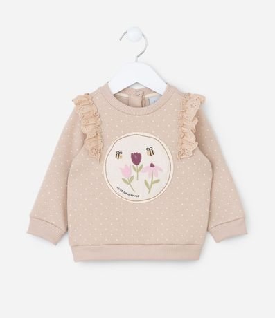 Saco Infantil con Volado y Bordado de Flores - Talle 0 a 18 meses