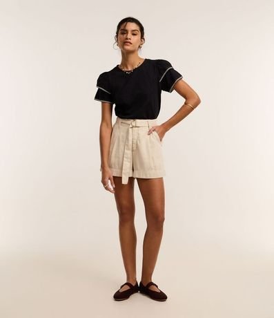 Blusa en Algodón con Detalle en Efecto Ganchillo en la Manga 2