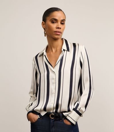 Camisa Satinada con Rayas y Vista con Botones 3