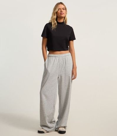 Blusa T-Shirt Cropped en Algodón con Cuello Alto 2