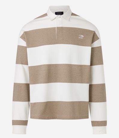 Camisa Polo en Algodón con Estampa de Rayas y Lettering 7