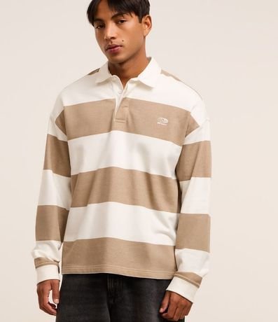 Camisa Polo en Algodón con Estampa de Rayas y Lettering 1