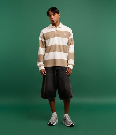 Camisa Polo en Algodón con Estampa de Rayas y Lettering 2