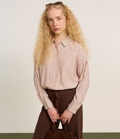 Camisa Alargada en Tricolina Rayada y Puño Largo 4