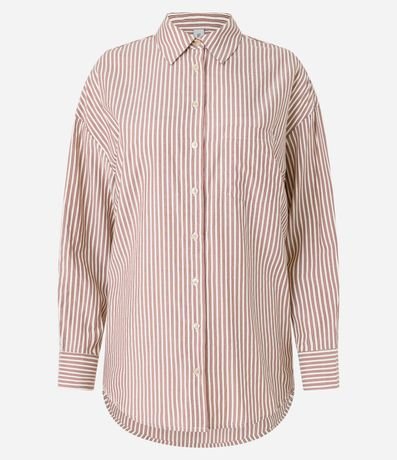 Camisa Alargada en Tricolina Rayada y Puño Largo 5