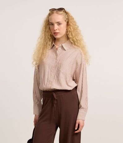 Camisa Alargada en Tricolina Rayada y Puño Largo