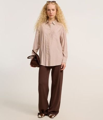 Camisa Alargada en Tricolina Rayada y Puño Largo 2