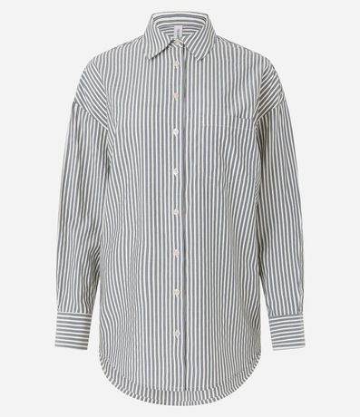Camisa Alargada en Tricolina Rayada y Puño Largo 5