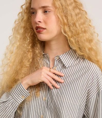 Camisa Alargada en Tricolina Rayada y Puño Largo 3