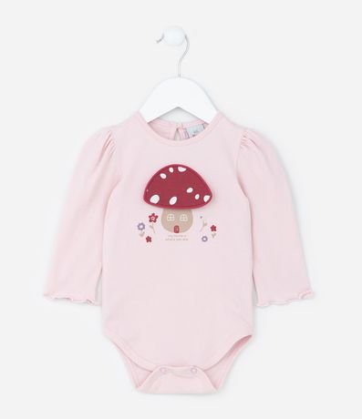 Body Infantil con Estampa Interactiva Cogumelo - Tam  0 a 18 meses