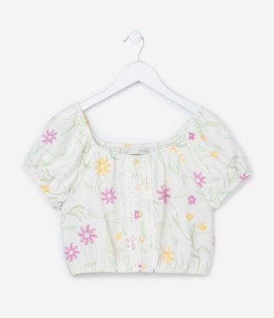 Blusa Cropped Infantil con Estampa Floral - Talle 5 a 14 años