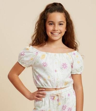Blusa Cropped Infantil con Estampa Floral - Talle 5 a 14 años
