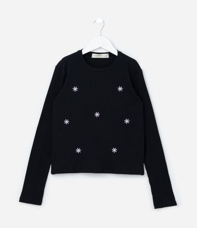 Remera Infantil Acanalada con Bordado Margaritas - Talle 5 a 14 años 1