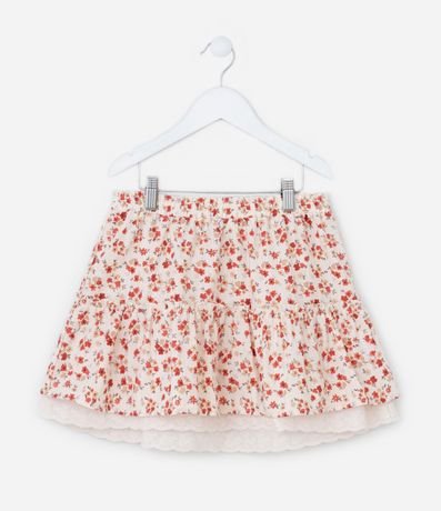 Pollera Infantil con Encaje y Estampa Floral - Talle 5 a 14 años 2