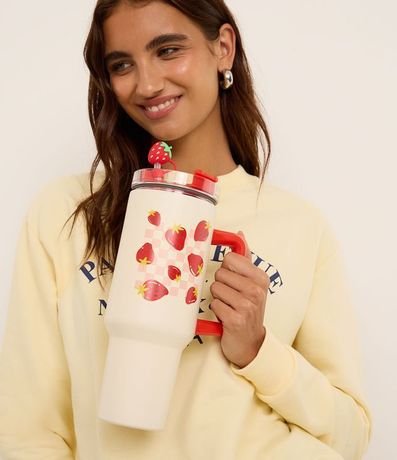 Vaso de Metal con Pajita Reutilizable con Estampa Frutilla 1,2l