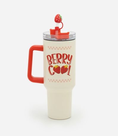 Vaso de Metal con Pajita Reutilizable con Estampa Frutilla 1,2l 2