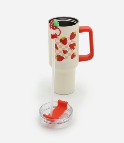 Vaso de Metal con Pajita Reutilizable con Estampa Frutilla 1,2l 5