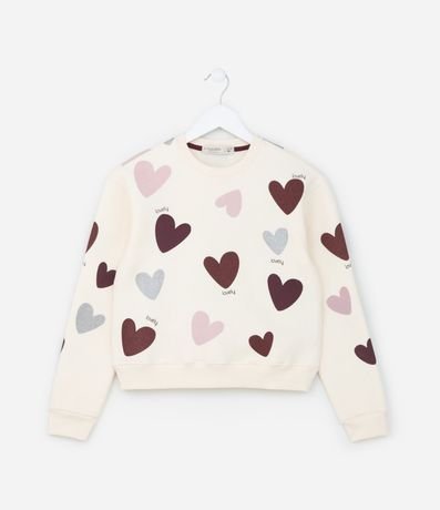 Buzo Infantil con Estampa de Corazones y Brillo - Talle 5 a 14 años