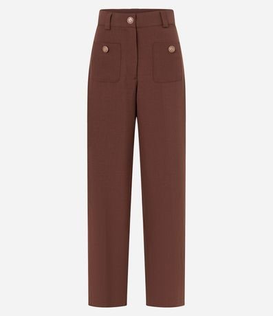 Pantalón Recto Sastrería Cintura Alta con Botones de Escudo 5