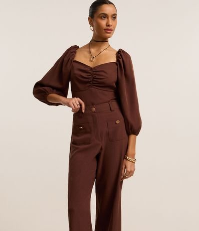 Pantalón Recto Sastrería Cintura Alta con Botones de Escudo 2