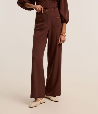 Pantalón Recto Sastrería Cintura Alta con Botones de Escudo 3