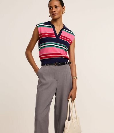 Pantalón Recto Sastre Cintura Alta con Cinturón Fino de PU 2