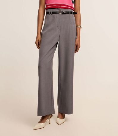 Pantalón Recto Sastre Cintura Alta con Cinturón Fino de PU 3