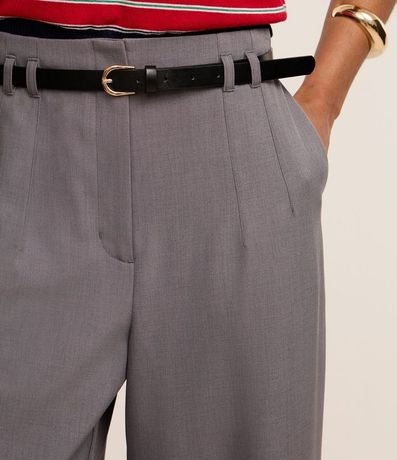 Pantalón Recto Sastre Cintura Alta con Cinturón Fino de PU 4