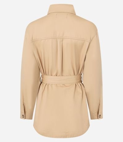 Campera Trench Coat en Sarga con Bolsillos y Lazo en la Cintura 6