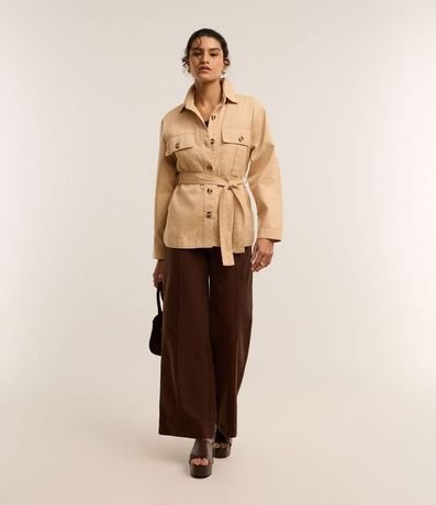 Campera Trench Coat en Sarga con Bolsillos y Lazo en la Cintura 2