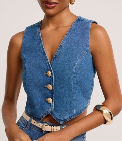 Chaleco en Jeans con Botones y Bajo en V