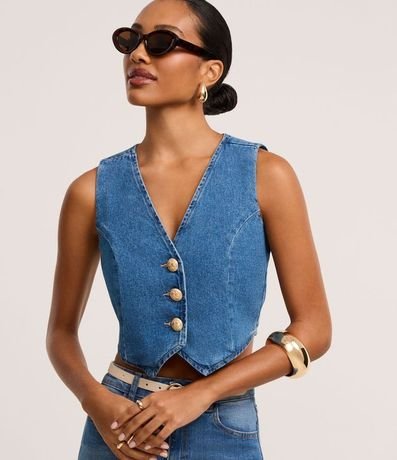 Chaleco en Jeans con Botones y Bajo en V 2