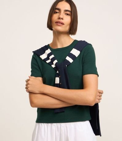 Blusa Básica Ajustada en Rib con Cuello Redondo 1