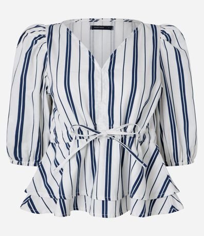 Blusa en Sarga con Manga Abullonada con Lazo en la Cintura 6