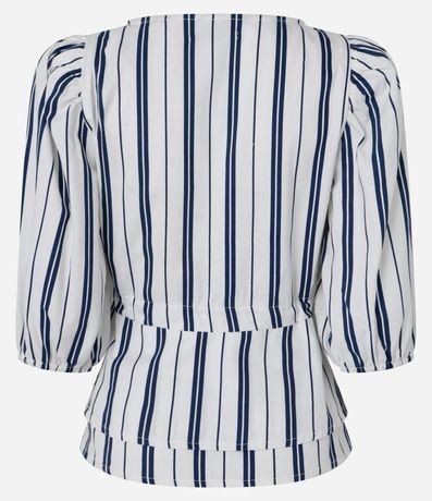 Blusa en Sarga con Manga Abullonada con Lazo en la Cintura 7