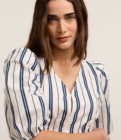 Blusa en Sarga con Manga Abullonada con Lazo en la Cintura 5