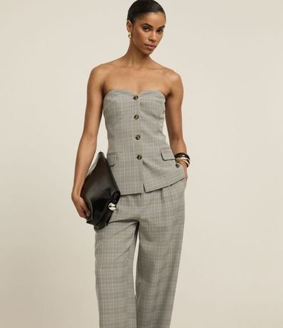 Pantalón Recto Sastrería con Estampa de Cuadros Príncipe de Gales 2