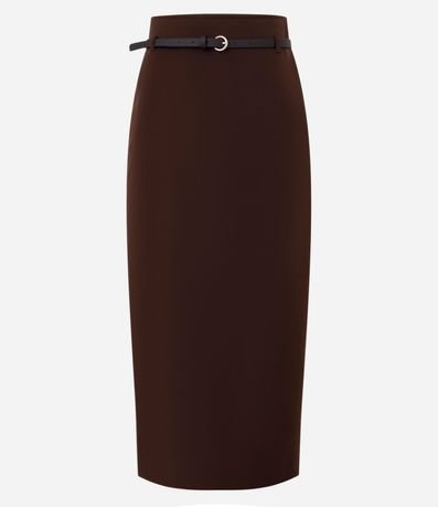 Pollera Midi Sastrería con Cinturón de Hebilla Redonda y Encaje en la Espalda 8