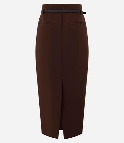 Pollera Midi Sastrería con Cinturón de Hebilla Redonda y Encaje en la Espalda 9