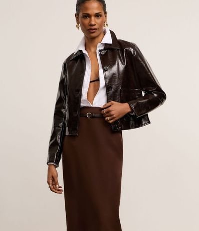 Pollera Midi Sastrería con Cinturón de Hebilla Redonda y Encaje en la Espalda 4