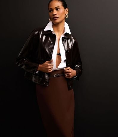 Pollera Midi Sastrería con Cinturón de Hebilla Redonda y Encaje en la Espalda 7