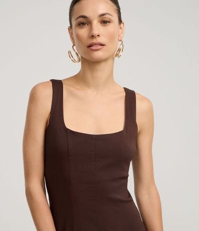 Vestido Evasê Midi en Viscosa con Escote Cuadrado y Recortes 3